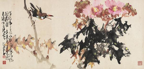  辛亥（1971）年作 花鸟 镜片 设色纸本