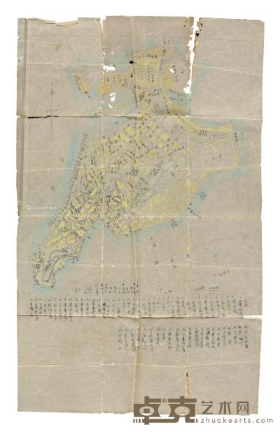  澳门旧地图一张 民国至60年代手绘 60×37cm
