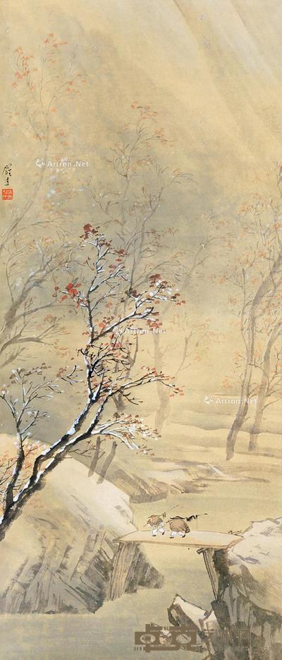 踏雪寻梅 立轴 设色纸本 84×35cm
