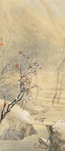  踏雪寻梅 立轴 设色纸本