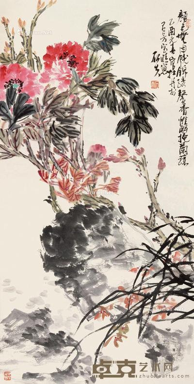  2005年作 抱兰锦绣 立轴 设色纸本 136×68cm