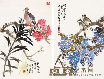  1981年作；1982年作 花鸟 （二帧） 纸本设色 69×43cm×2