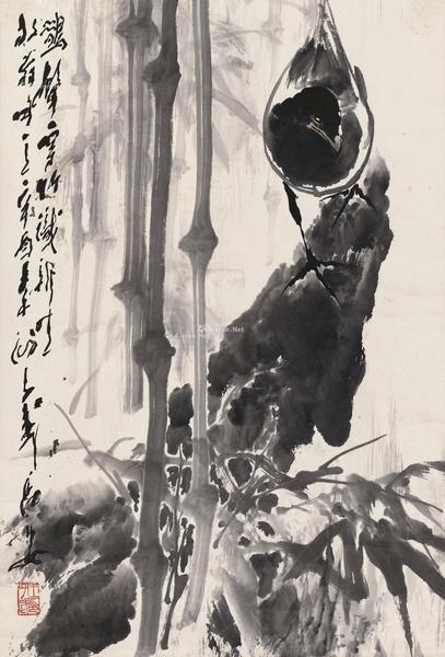  辛酉（1981）年作 鹊声 立轴 设色纸本