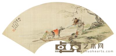  甲寅（1914）年作 晚渡春江图 镜片 设色绢本 18×53.5cm