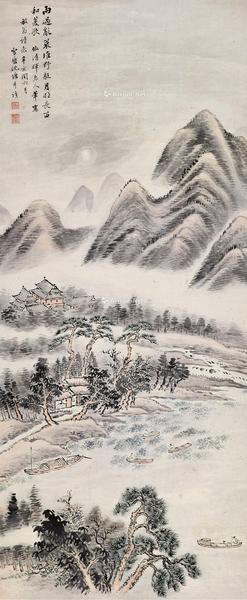  1911年作 采菱图 轴 设色纸本