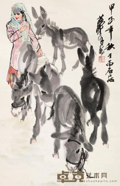 1984年作 赶驴图 立轴 设色纸本 80×50cm