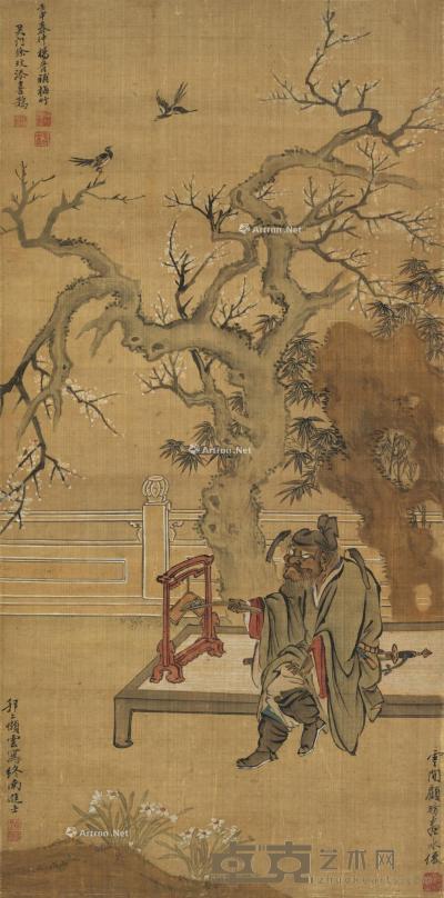 * 壬申（1692）年作 钟馗吉庆 立轴 设色绢本 73.5×36cm