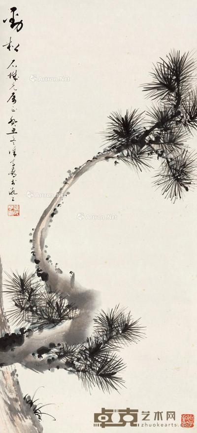 1973年作 劲松图 镜片 设色纸本 80×36cm