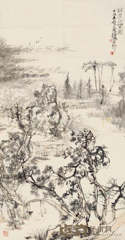  1994年作 林泉之乐 镜片 设色纸本 136×69cm
