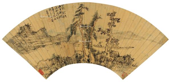 * 丁卯（1627）年作 溪山清樾 镜片 设色金笺