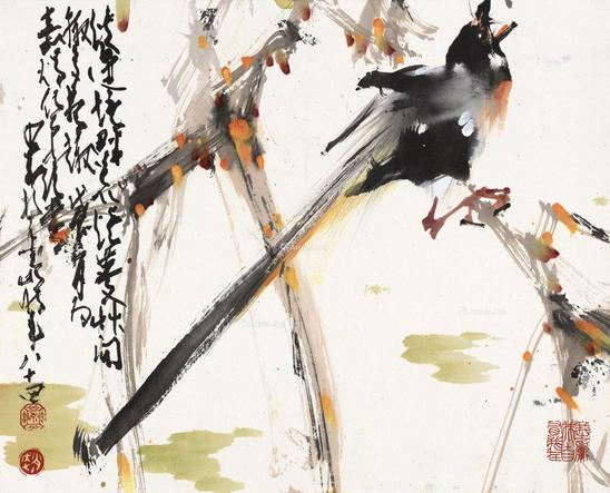  戊辰（1988）年作 花鸟 镜片 设色纸本