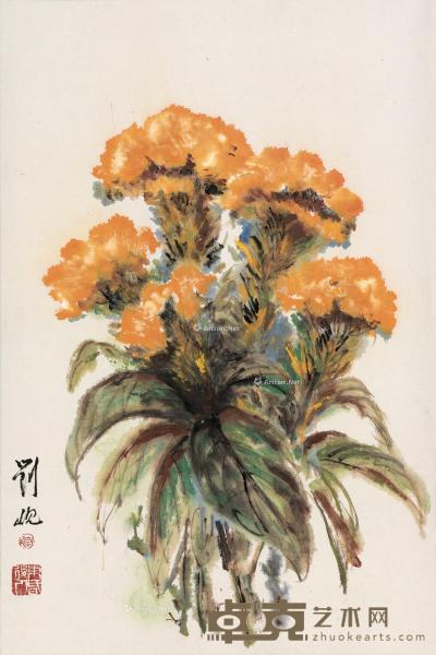  1982年作 黄鸡冠花 纸本设色 61×40cm