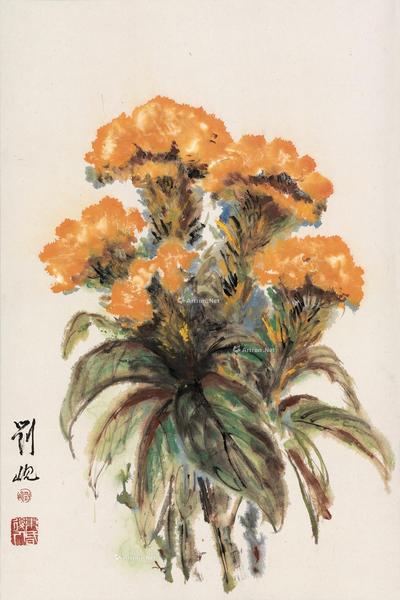  1982年作 黄鸡冠花 纸本设色