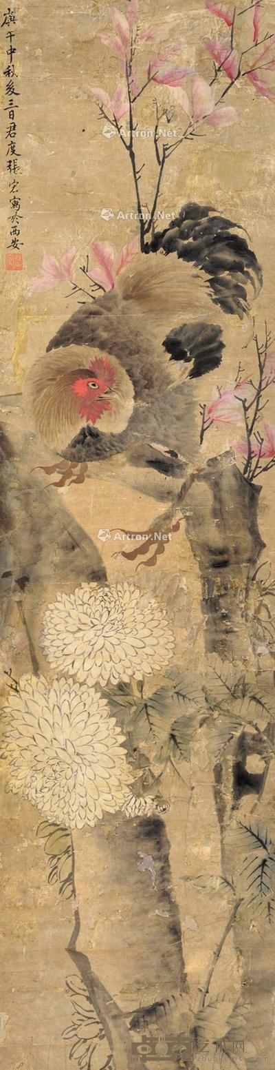 1630年作 大吉图 立轴 设色纸本 108×21cm