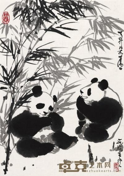 * 1979年作 熊猫翠竹 镜片 水墨纸本 68.5×48cm