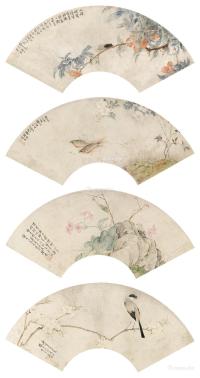 * 庚寅（1890）年 花卉草虫 （四帧） 镜片 设色纸本