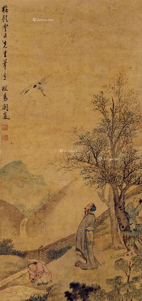  放鹤图 立轴 设色纸本