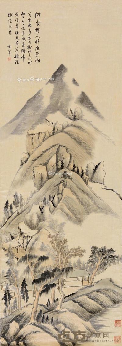 林多云鸟图 立轴 设色绢本 121×42cm