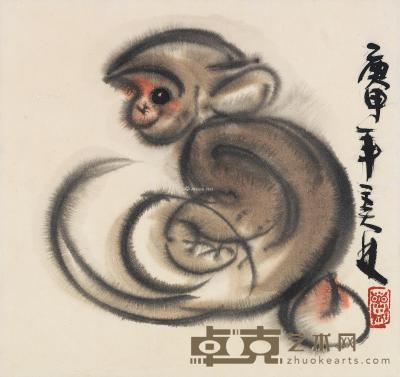  庚申（1980）年作 猴 镜片 设色纸本 26×27cm