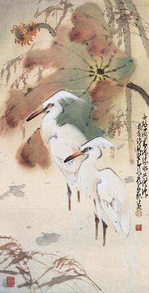  癸亥（1983）年作 白鹭 镜片 设色纸本