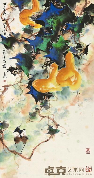  丙子（1996）年作 田家野趣 立轴 设色纸本 89×48cm
