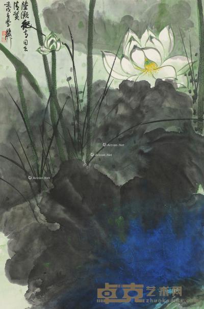  壬戌（1982）年作 荷塘小景 镜片 设色纸本 67.5×45cm