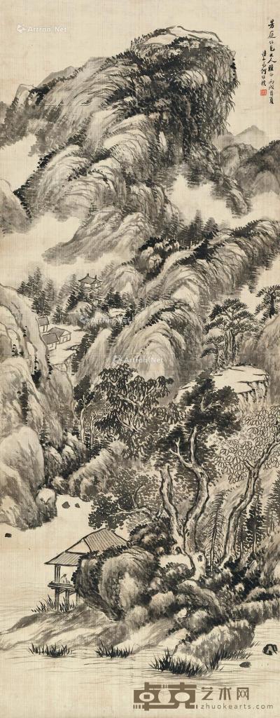  丙戌（1886）年作 云岚烟翠图 立轴 水墨绢本 130×51cm