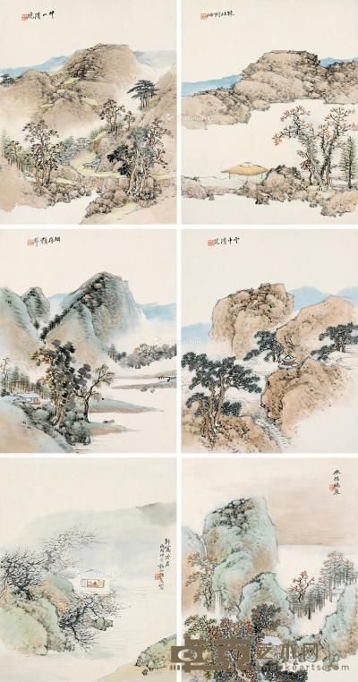  丙戌（1886）年作 江山如画 册页 （八开选六） 设色纸本 34.5×27cm×8