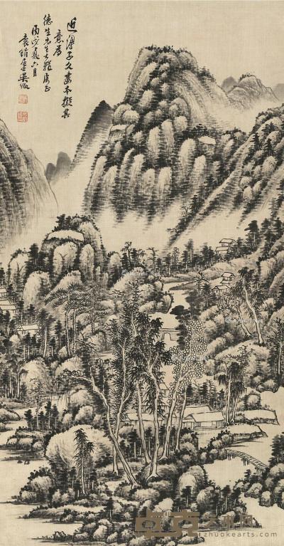  丙戌（1946）年作 层峦叠翠图 屏轴 水墨绢本 89×46.5cm