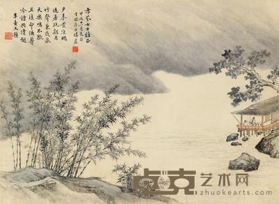 甲戌(1934)年作 月影清吟 镜框 设色纸本 37×51cm