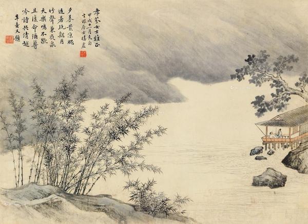  甲戌（1934）年作 月影清吟 镜框 设色纸本