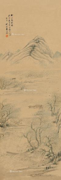  戊戌（1838）年作 柳汀春晓 立轴 设色纸本