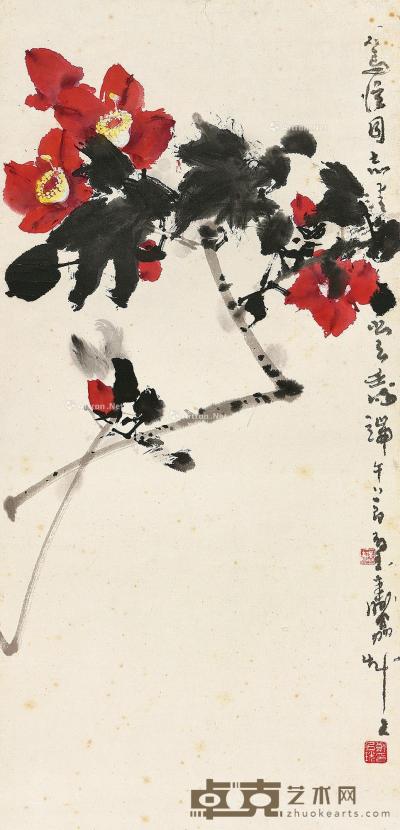  壬戌（1982）年作 木棉花开 镜片 设色纸本 70×34cm