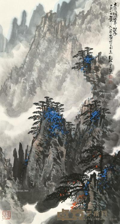  丁卯（1987）年作 奇峰耸翠 镜片 设色纸本 89×48cm