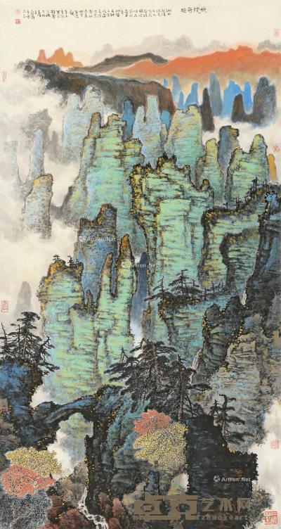  辛未（1991）年作 武陵奇绝 镜片 设色纸本 178×95cm