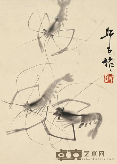  三虾图 立轴 水墨纸本 49×33cm