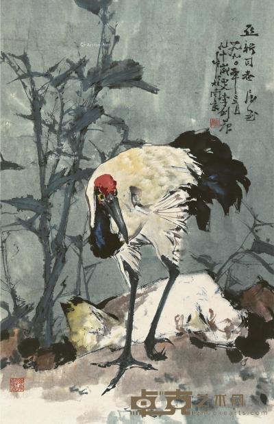  庚午（1990）年作 仙鹤图 立轴 设色纸本 95×61.5cm
