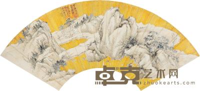  戊辰（1868）年作 溪山雪霁 扇片 设色纸本 18×52.5cm