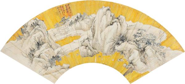  戊辰（1868）年作 溪山雪霁 扇片 设色纸本