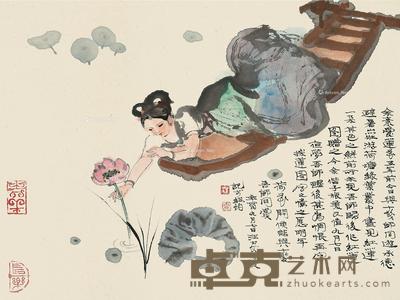 辛酉(1981)年作 爱莲图 镜片 设色纸本 34×46cm
