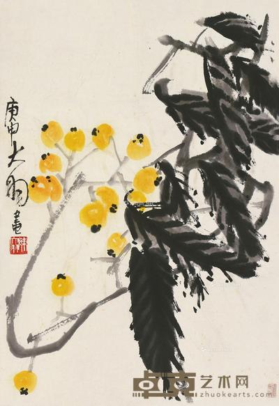  庚申（1980）年作 枇杷图 镜片 设色纸本 67×46cm