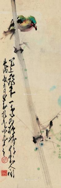  壬戌（1982）年作 翠鸟 镜片 设色纸本