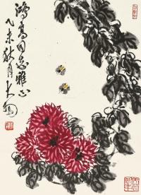  乙未（1955）年作 蜂菊图 立轴 设色纸本