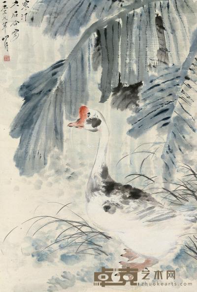  戊戌（1958）年作 鹅 立轴 设色纸本 88×60cm