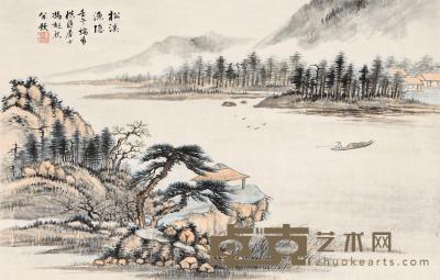  壬午（1942）年作 松溪渔隐 横披 设色纸本 36×56cm