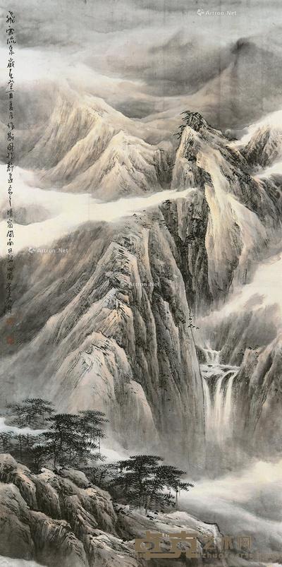 癸酉(1993)年作 飞云流泉 镜心 设色纸本 136.5×68cm