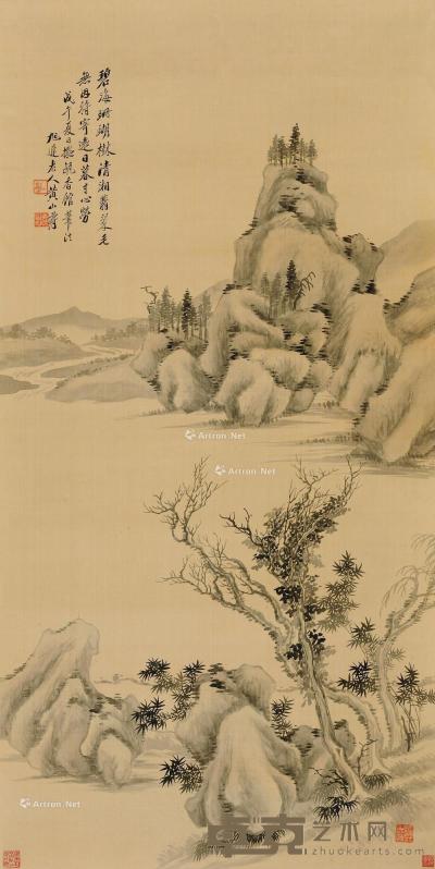  戊午（1918）年作 青山碧水 立轴 水墨绢本 132×65cm