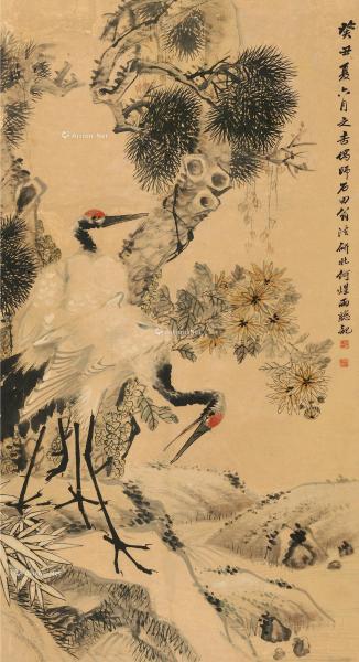  癸丑（1913）年作 松鹤长寿 立轴 设色纸本