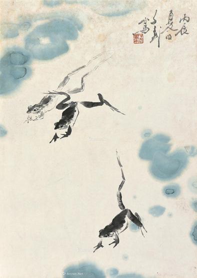  丙辰（1976）年作 蛙趣 镜片 设色纸本