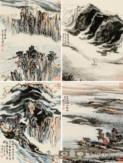  1981年作 峡江纪游 （四幅） 镜框 设色纸本 45×33cm×4